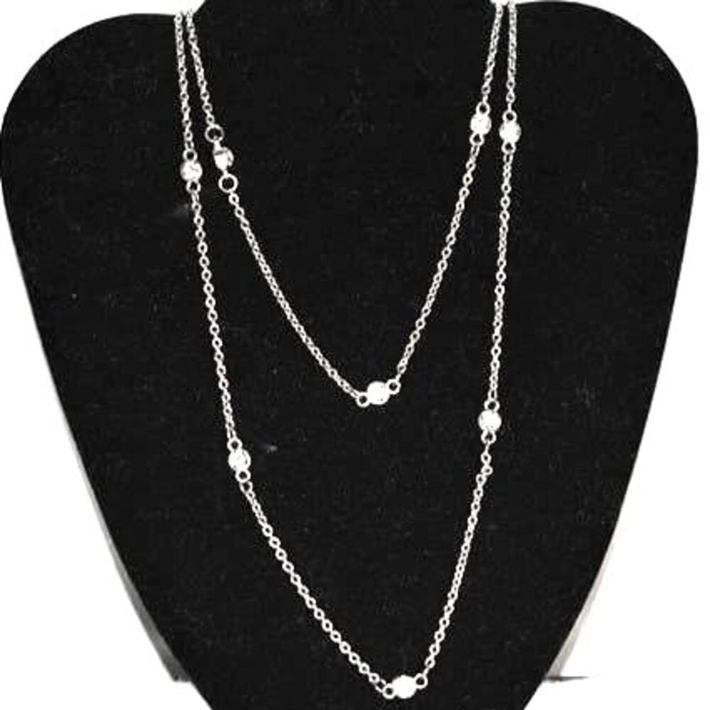 Floating Crystal Bezel Silver Tone Double Layer Y2K Party Delicate 60" Necklace